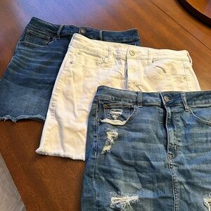 3 American Eagle Jean Skirts Denim Skirt Trio - Blue, White, Distressed size 12